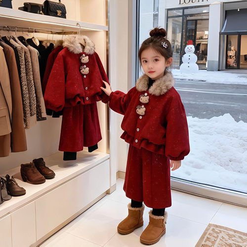 冬装气质加厚外套假两件阔腿裤