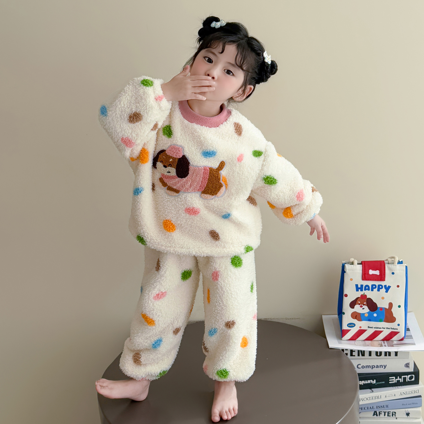 女童舒适宽松摇粒绒家居服套装