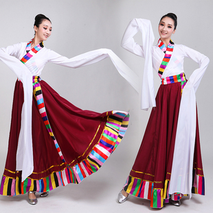 藏族大摆裙舞蹈演出服西藏水袖 表演练习服 少数民族风服饰成人新款