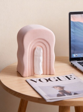 北欧ins粉色拱门纸巾盒摆件