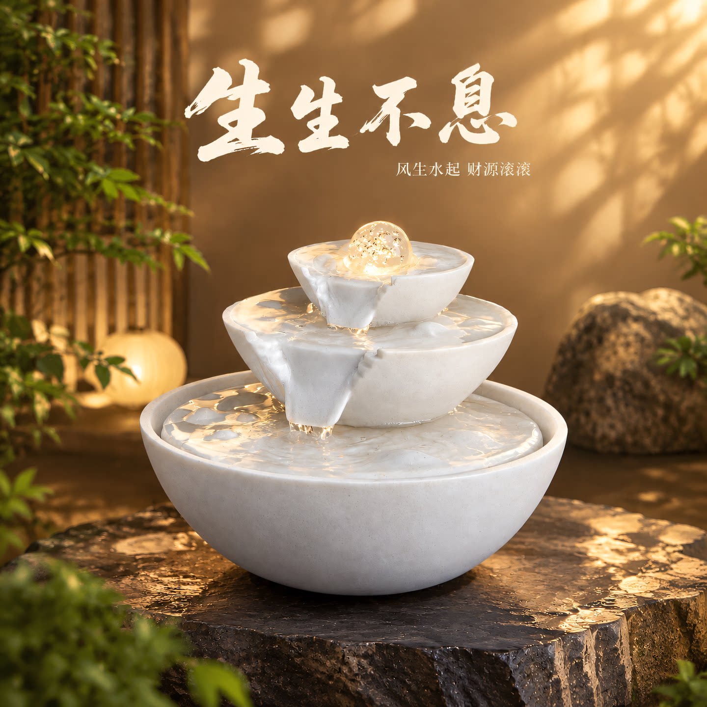 流水生财摆件循环水招财客厅桌面茶桌搬家开业礼物送朋友乔迁礼品