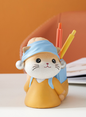 可爱的猫笔筒装饰办公室工作站桌面装饰学生实用存储生日礼物的女