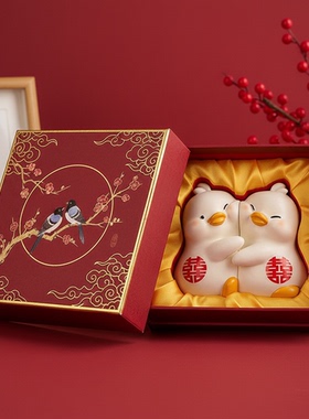 中式喜鹊对杯陶瓷摆件新年结婚