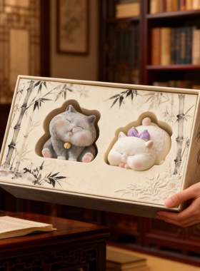古风陶瓷猫咪摆件礼盒送礼佳品