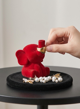 可爱红小象毛绒桌面收纳摆件