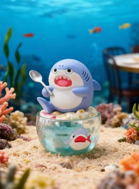 可爱鲨鱼玻璃碗桌面摆件