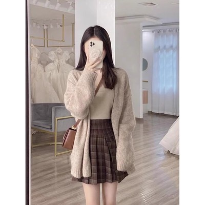 中长款毛衣开衫外套女小个子春秋新款慵懒风奶呼呼软糯针织衫