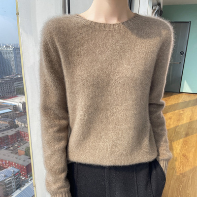 软糯100%纯羊毛衫女士毛衣圆领打底衫低领厚款内搭羊绒针织衫慵懒