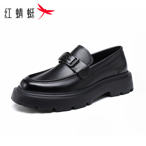 红蜻蜓男士金属扣乐福鞋真皮