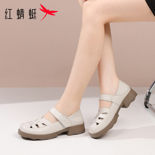 红蜻蜓女鞋夏季罗马凉鞋女真皮
