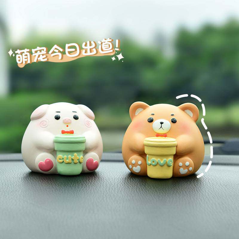 萌宠团团拓香石摆件树脂工艺品桌面饰品汽车摆件香味中控台装饰