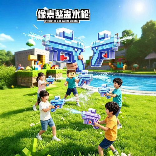 我的世界像素整蛊卡通小水枪户外对战方块儿童玩具