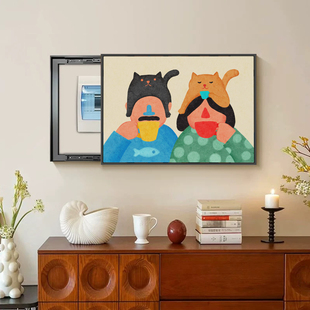 ins风卡通电表箱装 饰画猫咪抽象艺术创意开关盒强弱电箱遮丑壁画