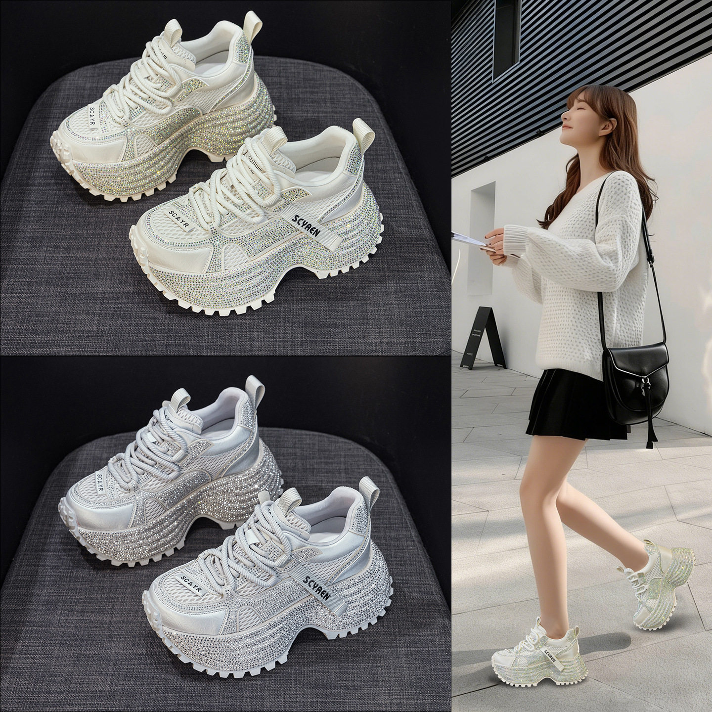 小个子厚底老爹鞋女2026春季新款鞋底满天星水钻休闲时尚女鞋,女鞋,时尚休闲鞋,淘宝优惠券,粉丝福利购,淘宝优惠卷