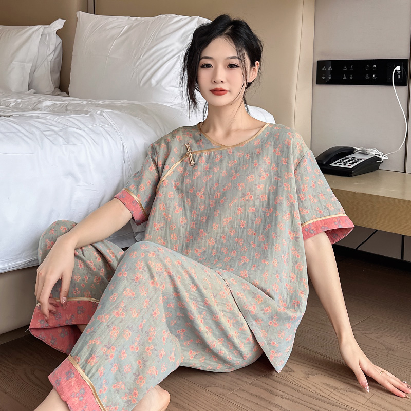 观昵新中式睡衣大码夏季家居服女
