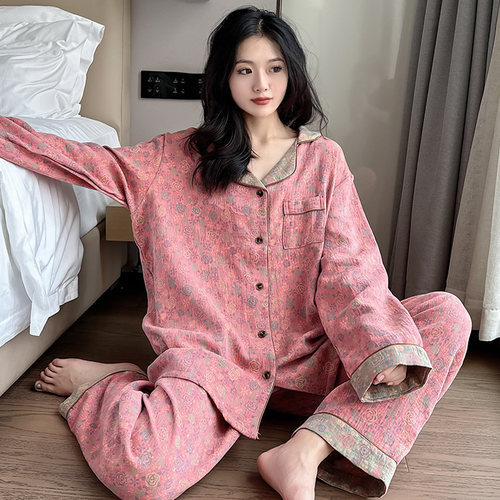 观昵大码纯棉纱布家居服秋季女