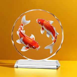 高档红锦鲤水晶摆件客厅酒柜装饰乔迁礼开业办公室财务吉祥物摆台