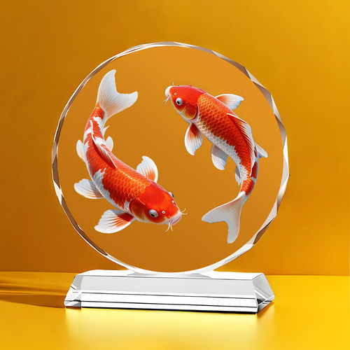 双锦鲤水晶客厅摆件轻奢高档礼物