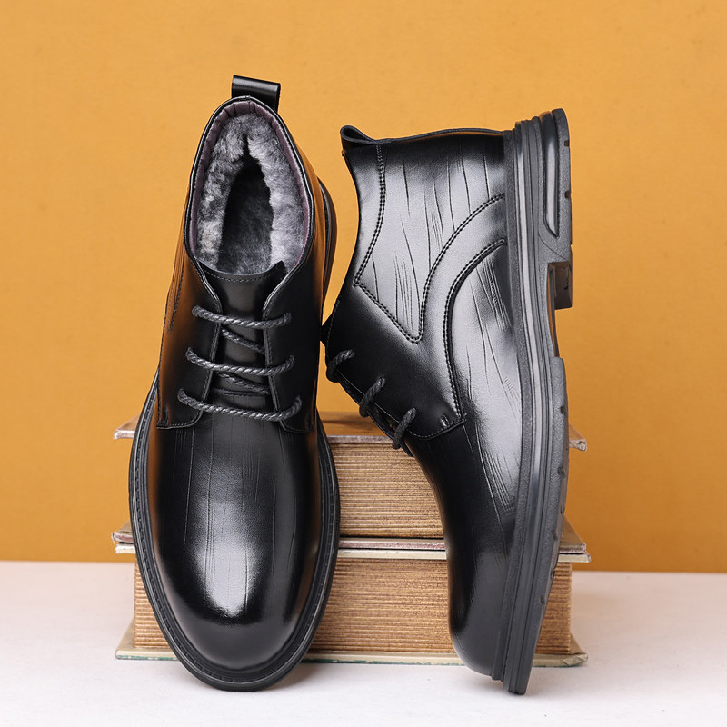 真皮棉皮鞋男商务休闲高帮加绒保暖中老年软底爸爸鞋冬季羊毛棉鞋
