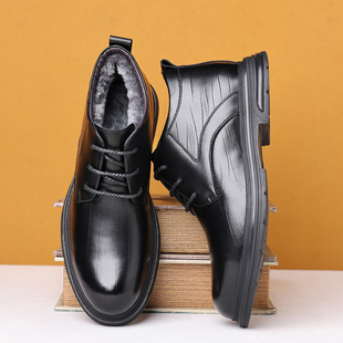真皮棉皮鞋男商务休闲高帮加绒保暖中老年软底爸爸鞋冬季羊毛棉鞋