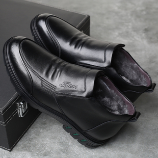 真皮棉鞋男羊毛保暖皮鞋中老年爸爸牛皮高帮冬季加绒大码老人棉鞋