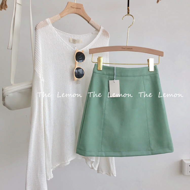 THE LEMON 韩版时尚修身显瘦高腰纯色PU皮裙女A字半身裙百搭短裙|msdalam kategori Butik wanita / wanita, skirt - dari Buy2taobao.com untuk memberikan perkhidmatan ejen Taobao profesional membeli