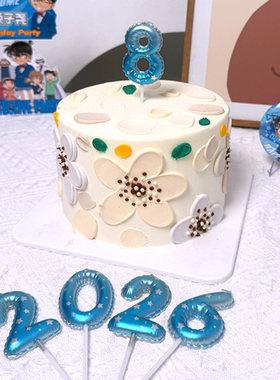 ins宝蓝生日蜡烛冰蓝色创意数字装饰男孩银河蓝主题蛋糕甜品摆件