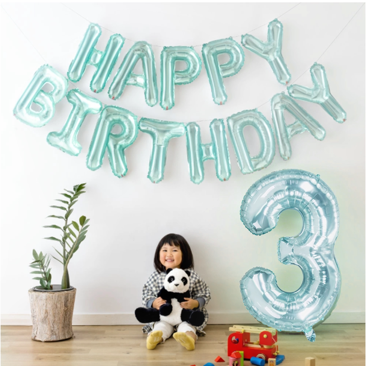 水晶蓝色数字铝箔气球儿童生日派对装饰32寸亮面高端网红拍照道具