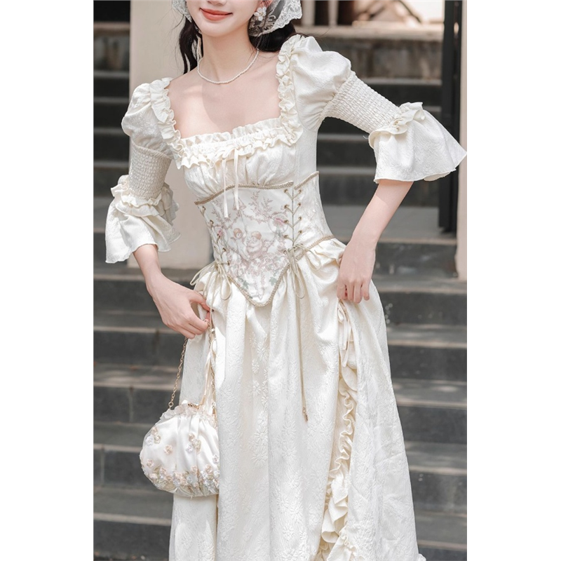 迪士尼穿搭公主裙法式宫廷白色连衣裙绝美平时可穿小礼服生日裙子