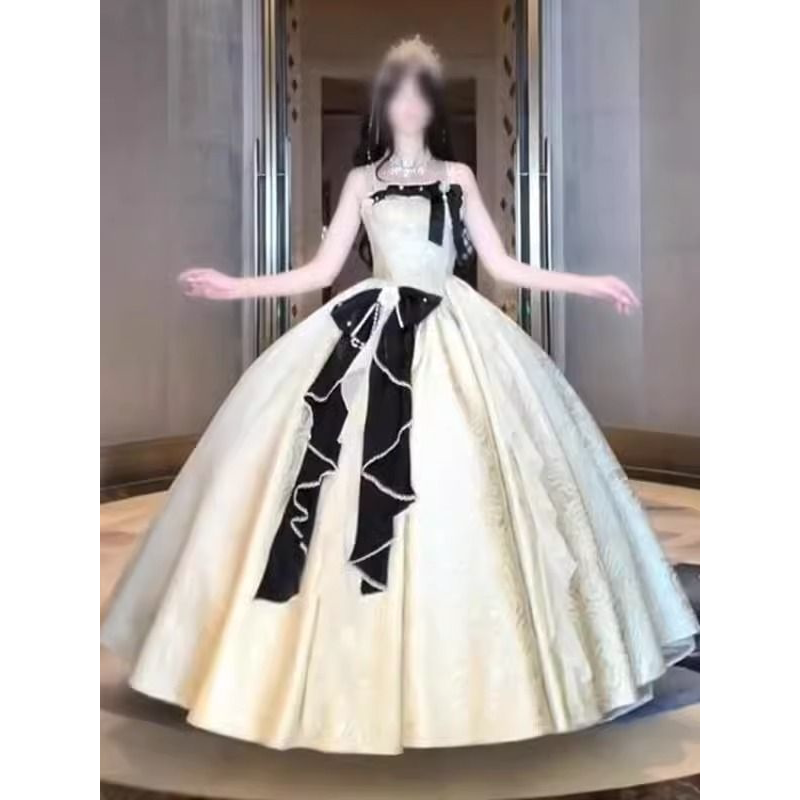 香槟色晚礼服洛丽塔轻奢小众高端学生日成人礼主持年会吊带公主裙