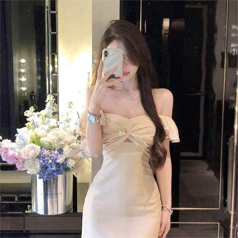 【出街裙】2026新款夏装性感短裙修身包臀一字肩连衣裙女订婚短裙