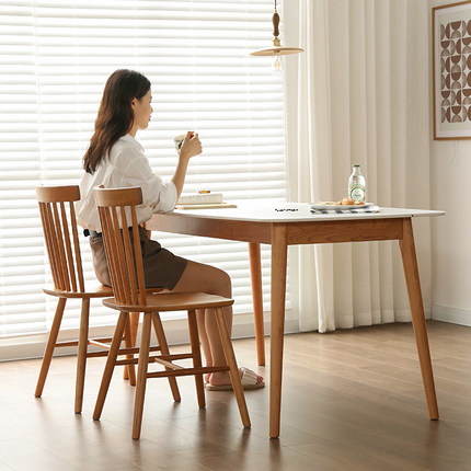 实木岩板餐桌北欧简约日式餐桌椅组合饭桌家用小户型吃饭白色桌子