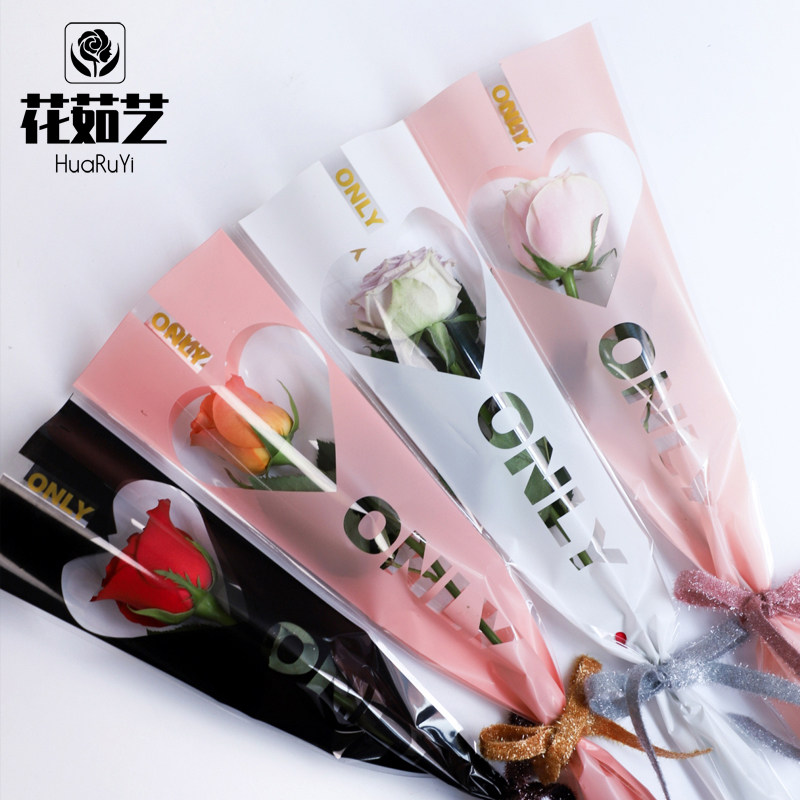 情人节 三角心窗单支玫瑰花opp袋香皂花单只袋花店单枝鲜花包装袋