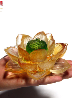 古法琉璃蓝莲花新中式风工艺品