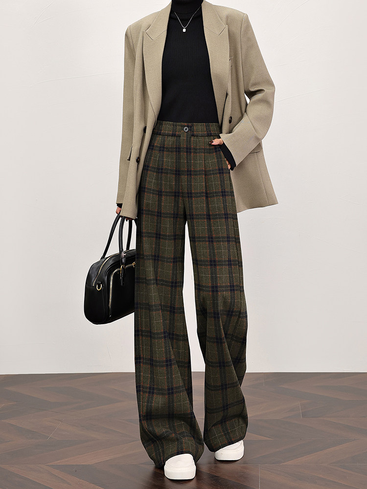 覆古绿色英国格纹裤女士秋冬2025新款直筒羊毛宽松天鹅绒加厚阔腿,女装/女士精品,休闲裤,淘宝优惠券,粉丝福利购,淘宝优惠卷