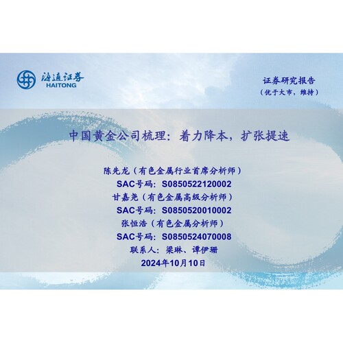 有色金属行业中国黄金公司梳理：着力降本，扩张提速-241010-海通证券-29页数据分析报告数据分析报告