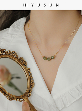 天然和田玉14K包金蛇骨锁骨项链