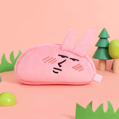 绣花毛绒粉红兔子笔袋大容量