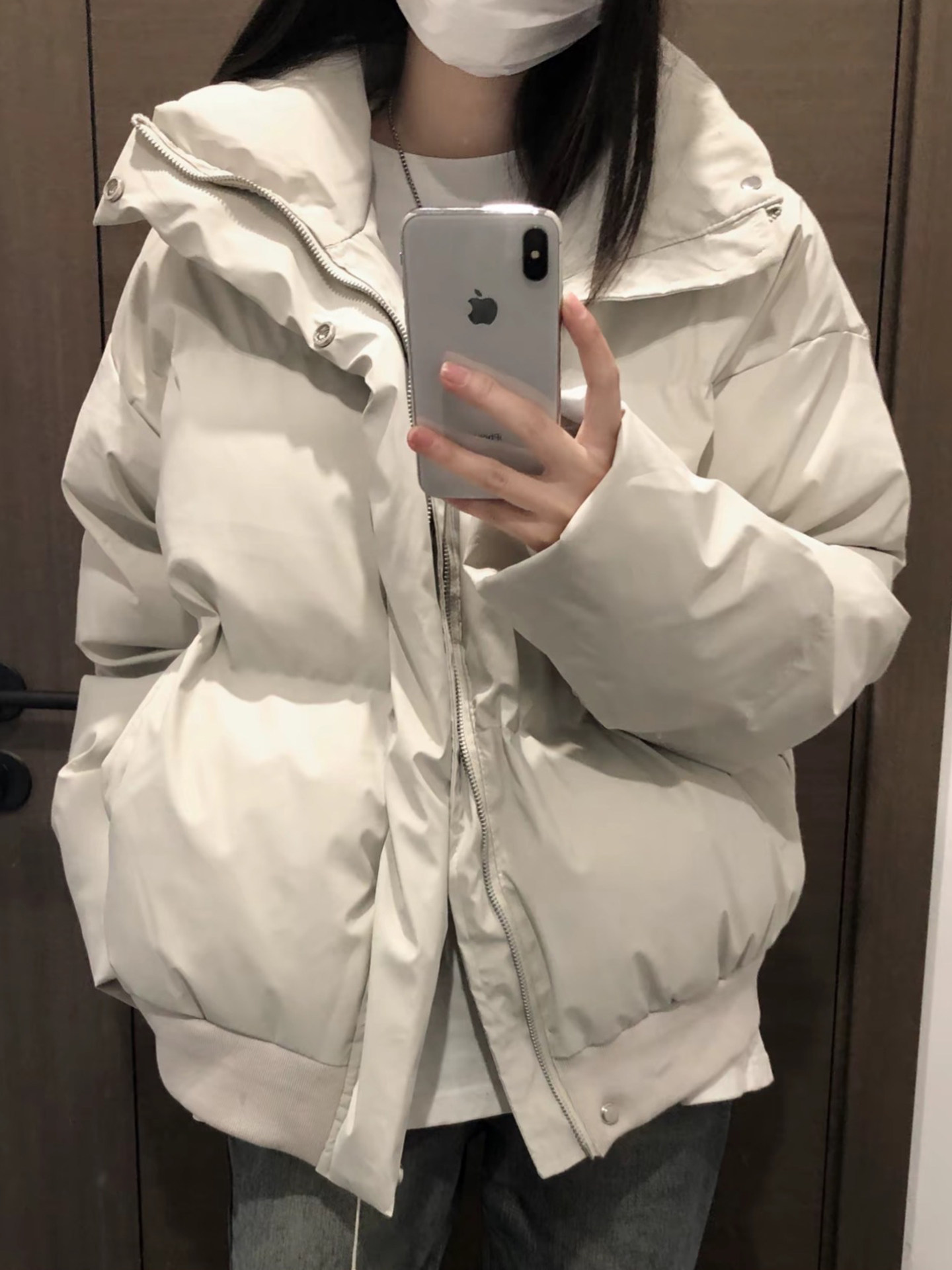 米白色美式棉服女款冬季加厚2025新款高级感棉衣立领面包服外套潮