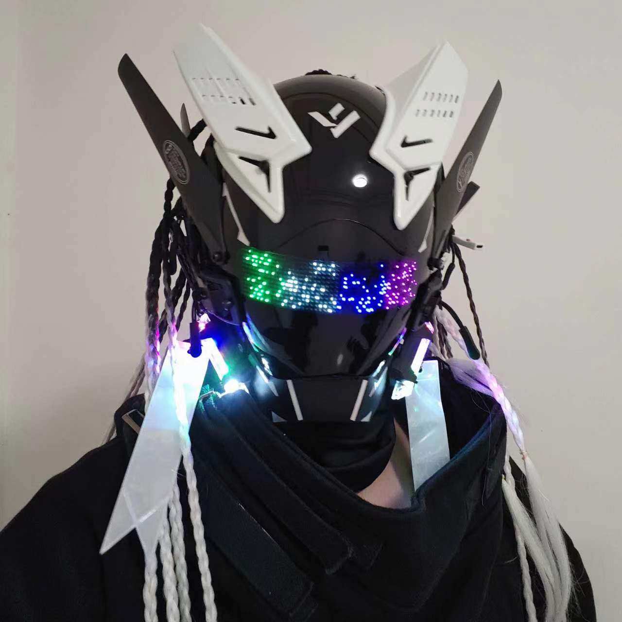 赛博朋克面具男头盔机械发光头套