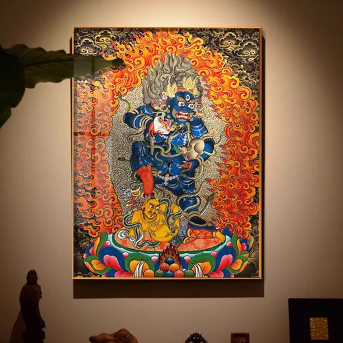 财神爷佛像黑财神唐卡挂画办公室店铺招财装饰画做生意开业送礼画