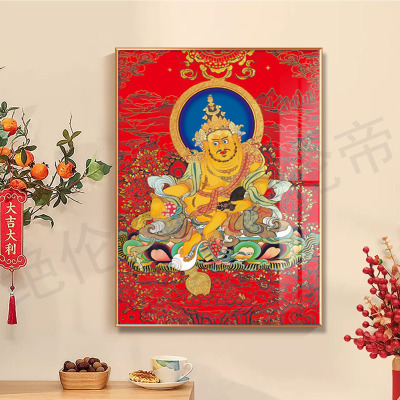 黄财神唐卡挂画西藏客厅玄关五路财神像店铺办公室招财背景装饰画