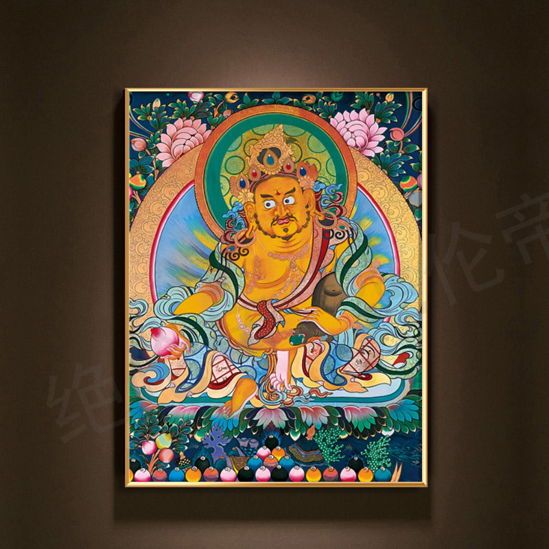 黄财神唐卡装饰画西藏密宗办公室店铺玄关招财挂画财神爷求财壁画图片