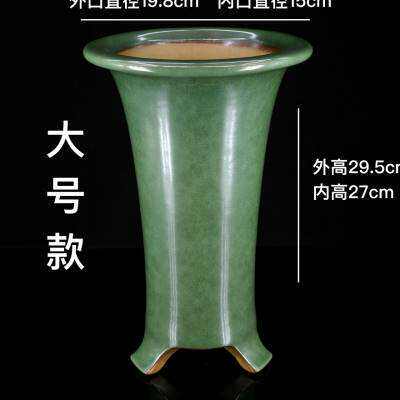 新款宜兴名家秦夕洪段泥柴烧三足美人腰喇叭精品紫砂兰花盆大号o