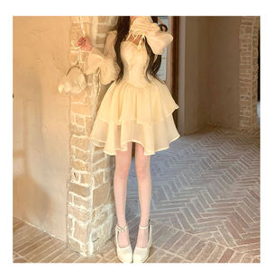 超仙气质温柔显瘦灯笼袖 春装 抹胸连衣裙 双生芭蕾 Catyears猫年