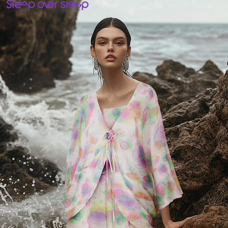 Sleep Over Sleep彩色气泡印花双绉茧型罩衫
