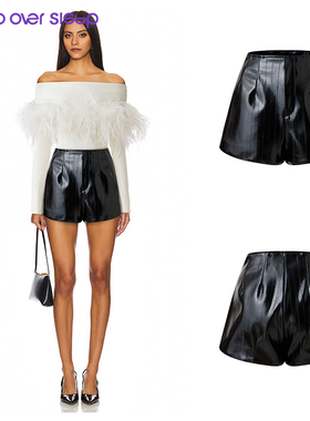 Sleep Over Sleep秋冬新款黑色百搭酷感环保皮革高腰短裤女