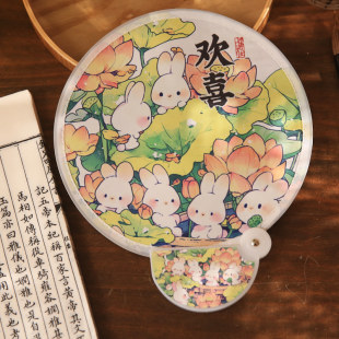 饰 反光板折叠扇国风高颜值便携创意ins风国潮小圆扇可爱熊猫送朋友闺蜜迷你自拍装 纸先生原创 萌宠纳福系列