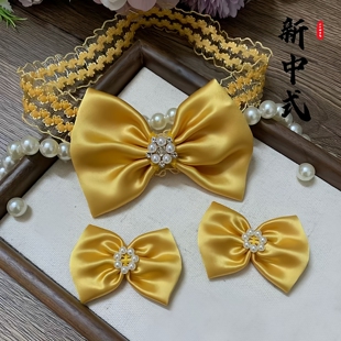 新中式女宝宝古风宋锦发夹发带发夹百天周岁礼服汉服唐装抓周头饰