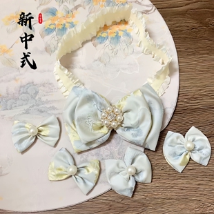 女宝宝中国风浅蓝色发箍发带百天周岁礼服汉服唐装抓周发带小清新